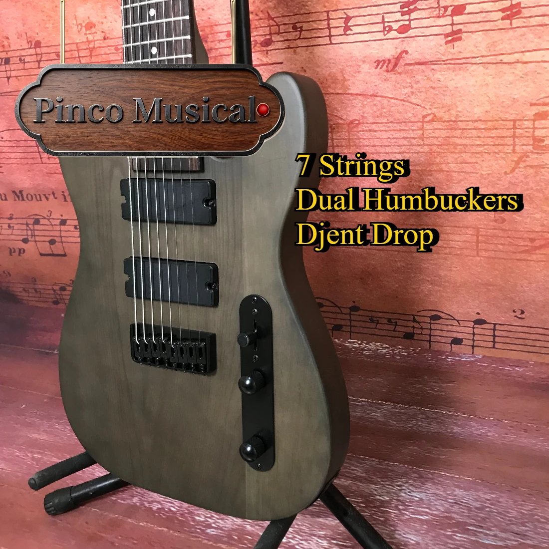 7 String TLE Satin Grey Wood Electric Guitar Djent Drop Tuning Sealed Dual Pickups Modern Metalcore Guitar