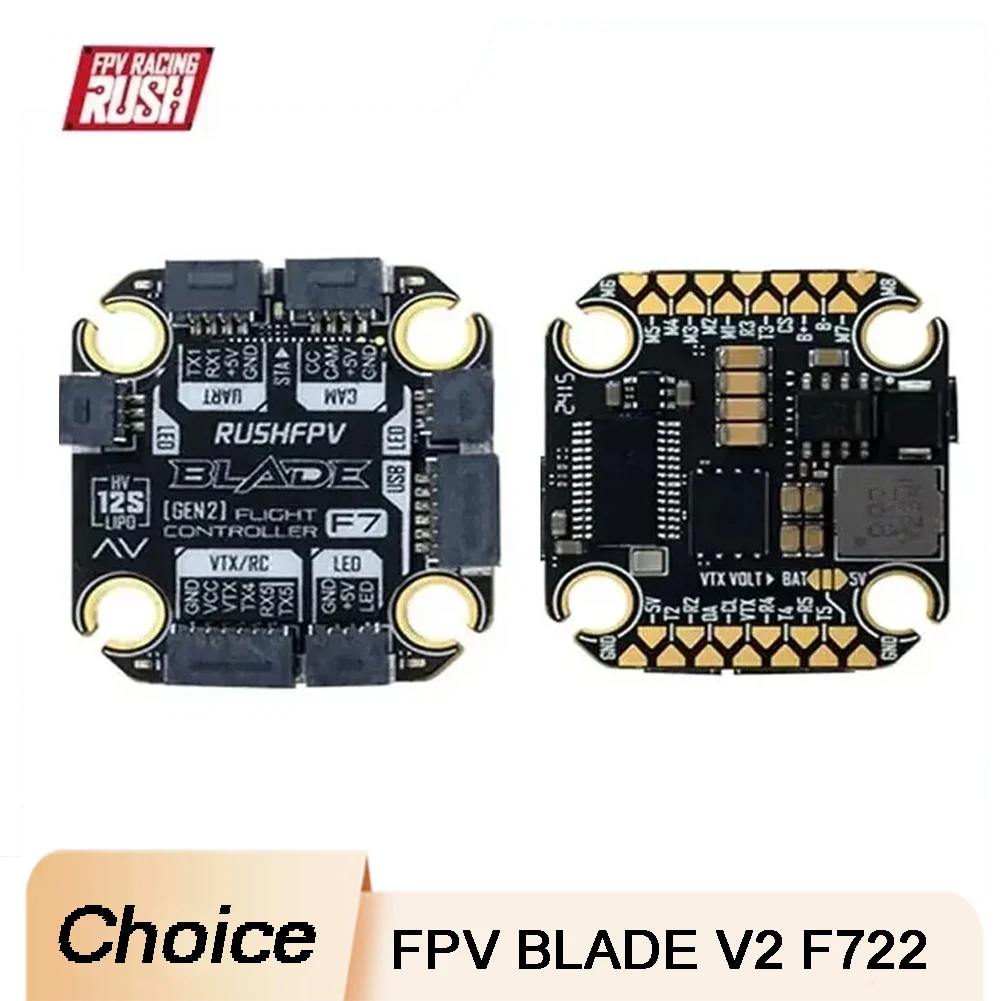 

RUSHFPV BLADE V2 F722 Мини-контроллер полета 3-6S BLHeli_32 4-в-1 Бесщеточный ESC RC FPV Дрон Аналоговый цифровой 50А 60А