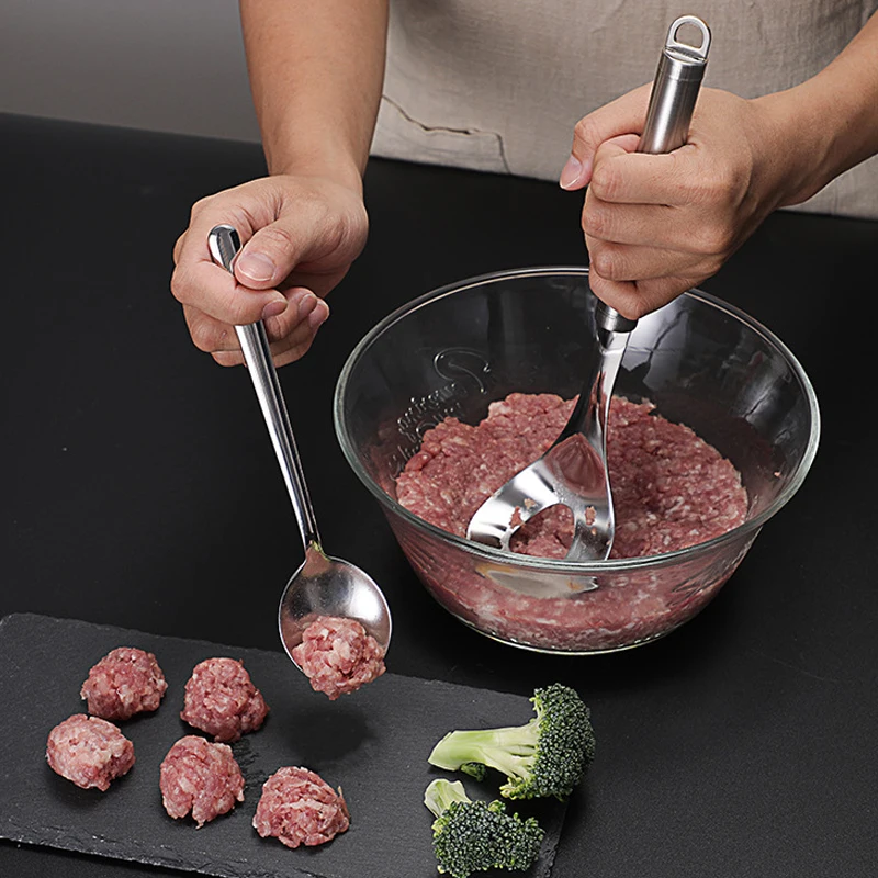 Kitchen Stainless Steel Non-stick Meatballs Spoon Maker Squeezing Kitchen Home Tool Ball Mold Spoon Kitchen Gadget Meat Tools