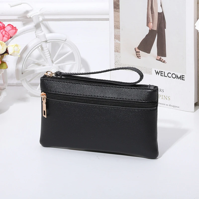 Vintage Doule zipper PU Leather Bag Women\'s Cosmetic Bag Large Portable Mobile Phone Case Ladies Lipstick Coin Purse Hand Wallet