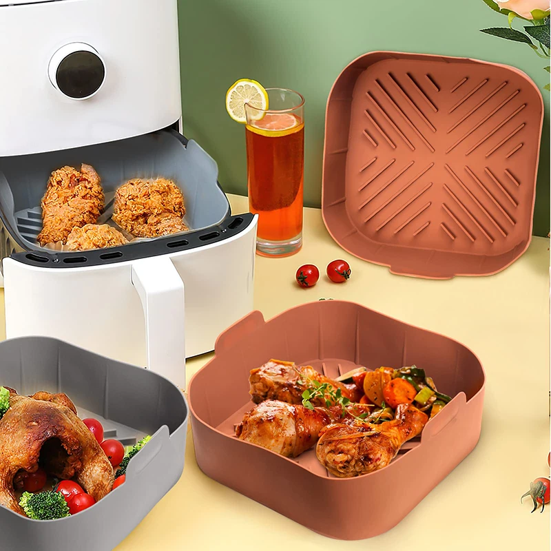 Square Air Fryer Silicone Basket Non-stick Airfryer Oven Baking Tray Mold Liners Reusable Oil-Free Kitchen Cooking Accessories