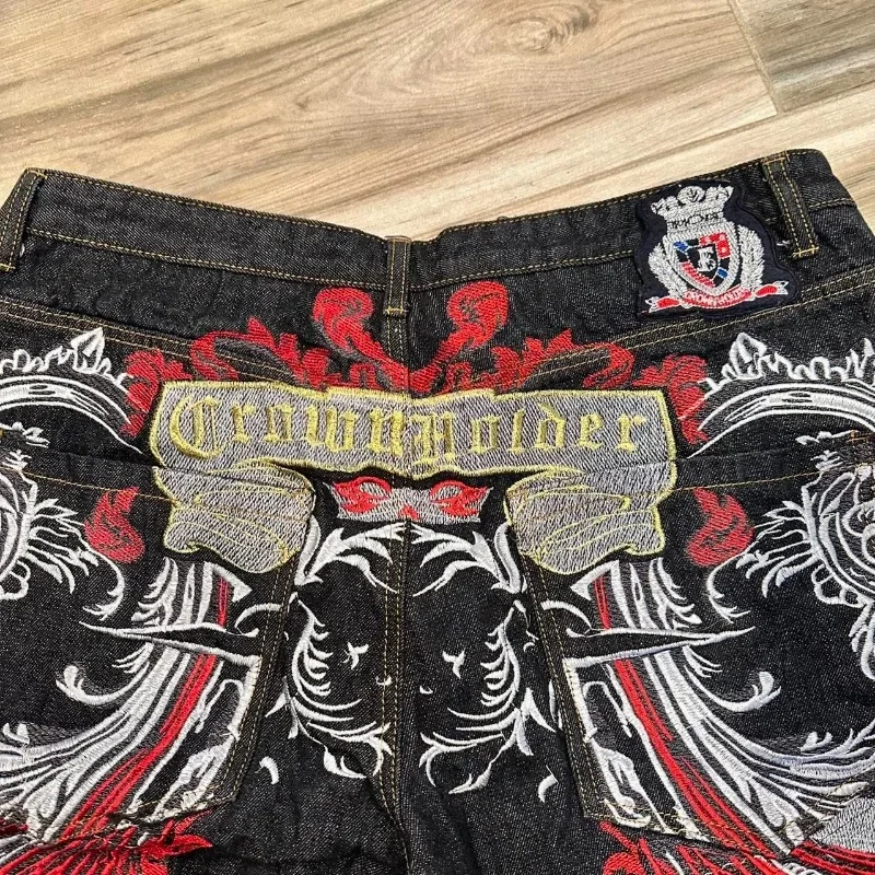 Y2k americano novo alfabeto gótico bordado baggy denim shorts feminino harajuku retro hip hop popular cintura alta shorts de perna larga