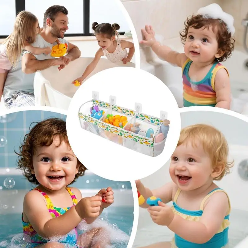 

3 Compartment Horizontal Large Openings Bath Toy Organizer for Tub Capacity Upgrade Bath Storage and Holder Easy Sorting