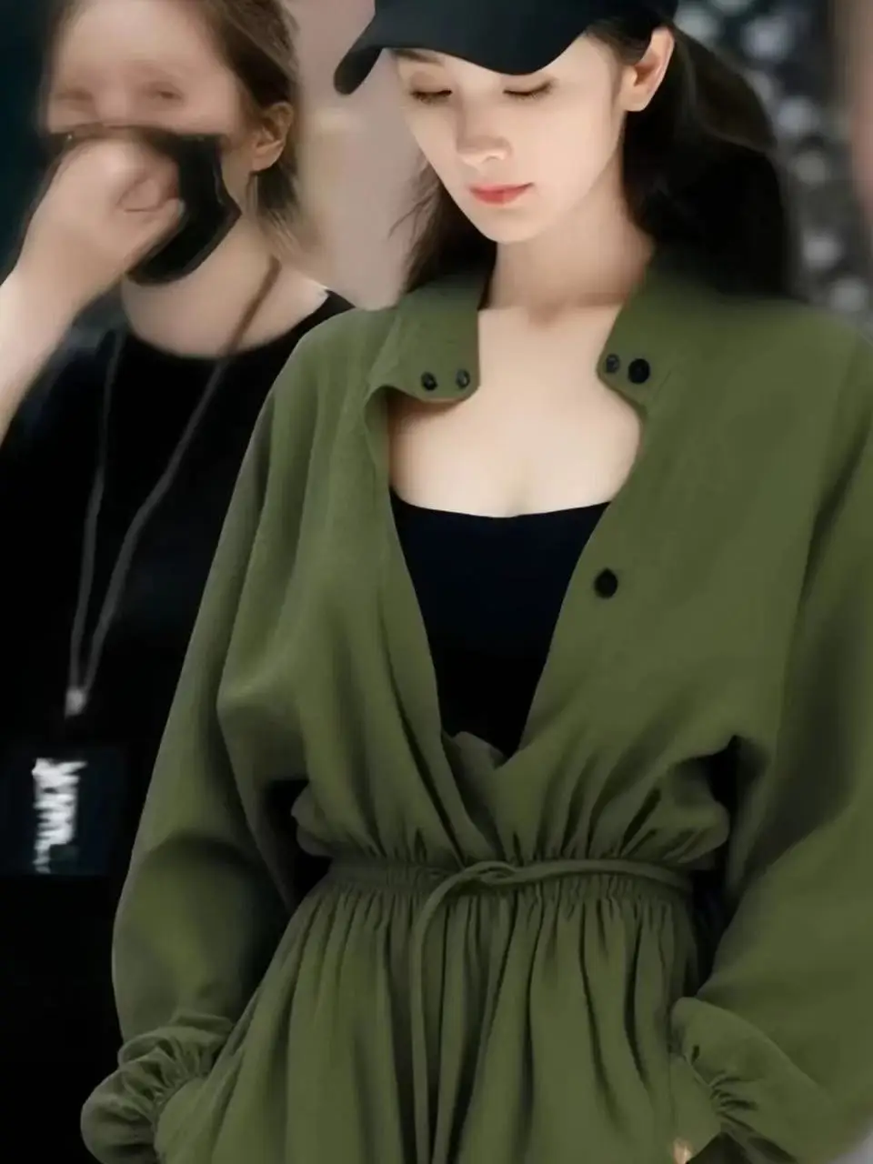 

Faionable Military een Dstring Workwear Jumpsuit Women's Autumn High Waist ort Pants Set Slimming Ele Sle