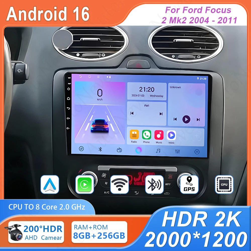 

Автомагнитола с DVD для Ford Focus 2 Mk2 2004-2011, 4G Wi-Fi, Bluetooth, высокопроизводительная GPS-навигация, мультимедийный проигрыватель, головное устройство с камерой