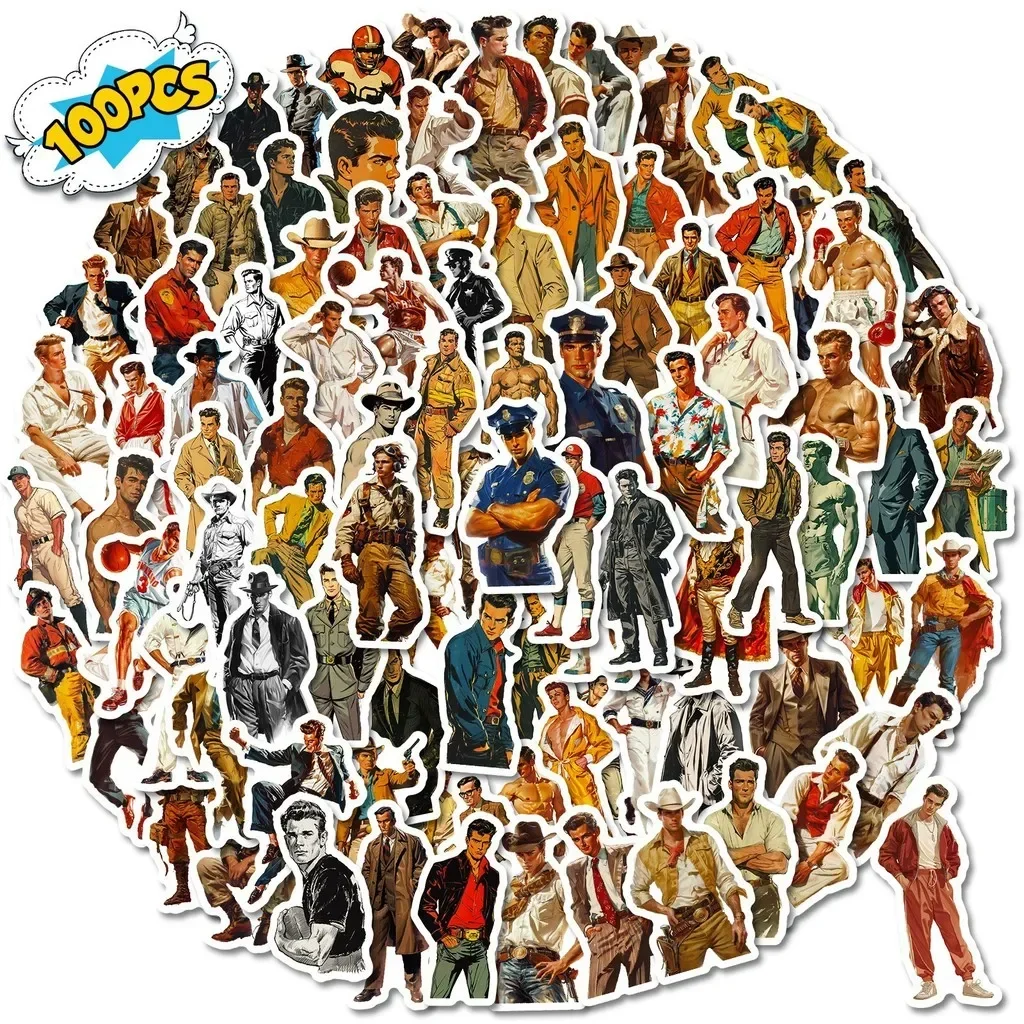 50/100Pcs Handsome Man Doodle Stickers, CEO & Boxer Character Decals for Luggage, Notebook DIY Decoration Giajar Sticker Store