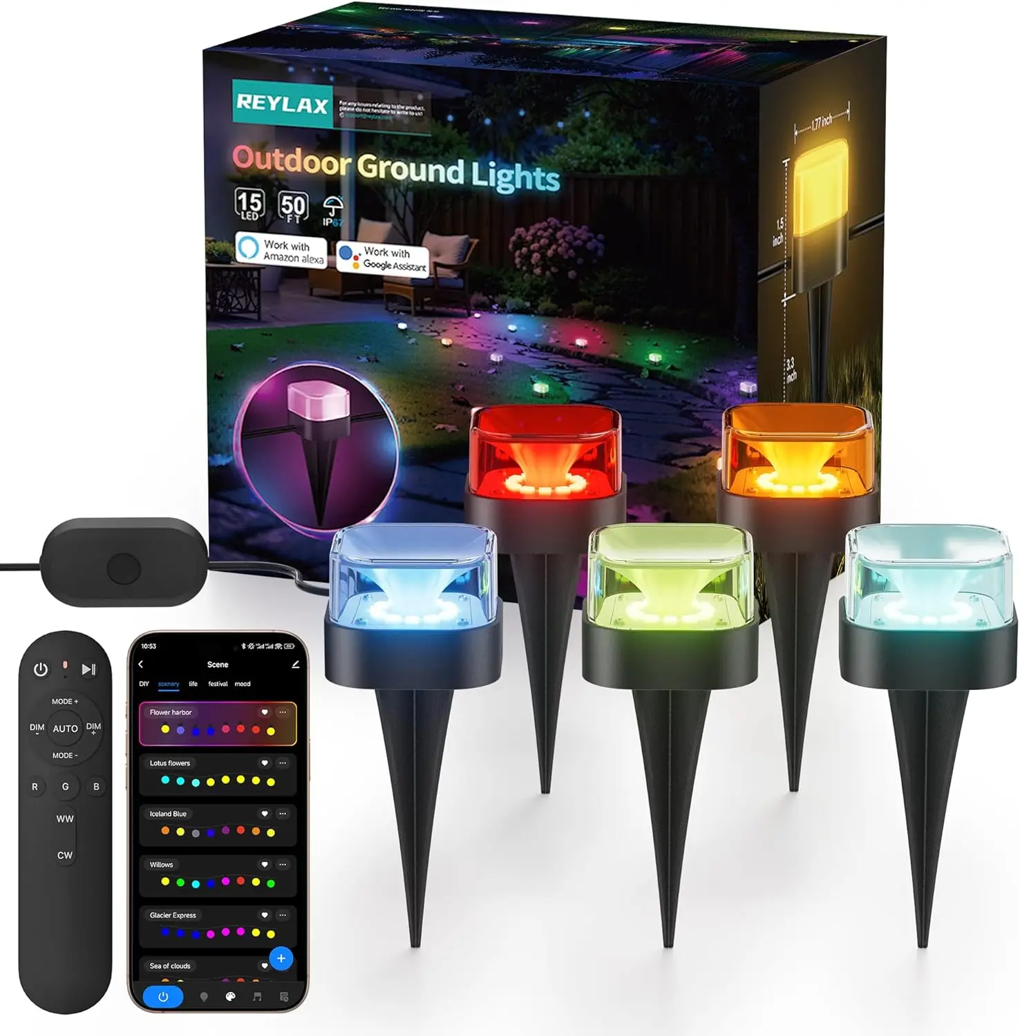 

50FT Outdoor RGB Garden Lights with Warm/Cool White, IP67 Waterproof, Music Sync, App & Remote Control, Alexa/Google Compatible