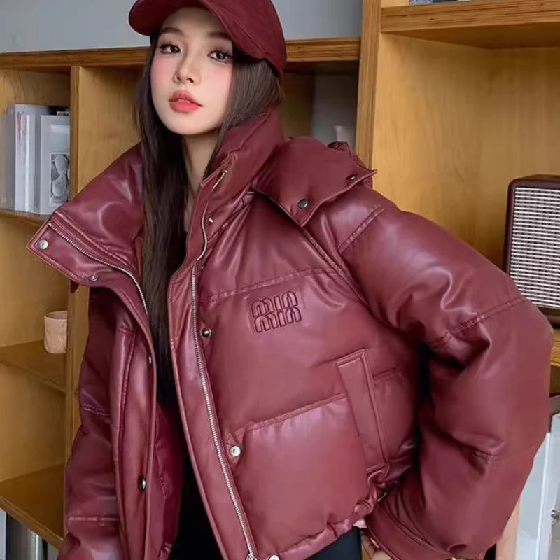 Hooded Jacket for Women, Pure Color System Short Warm Down Coat Fashionable Hundred Zipper Parker Coat Autumn and Winter 2024 Ne