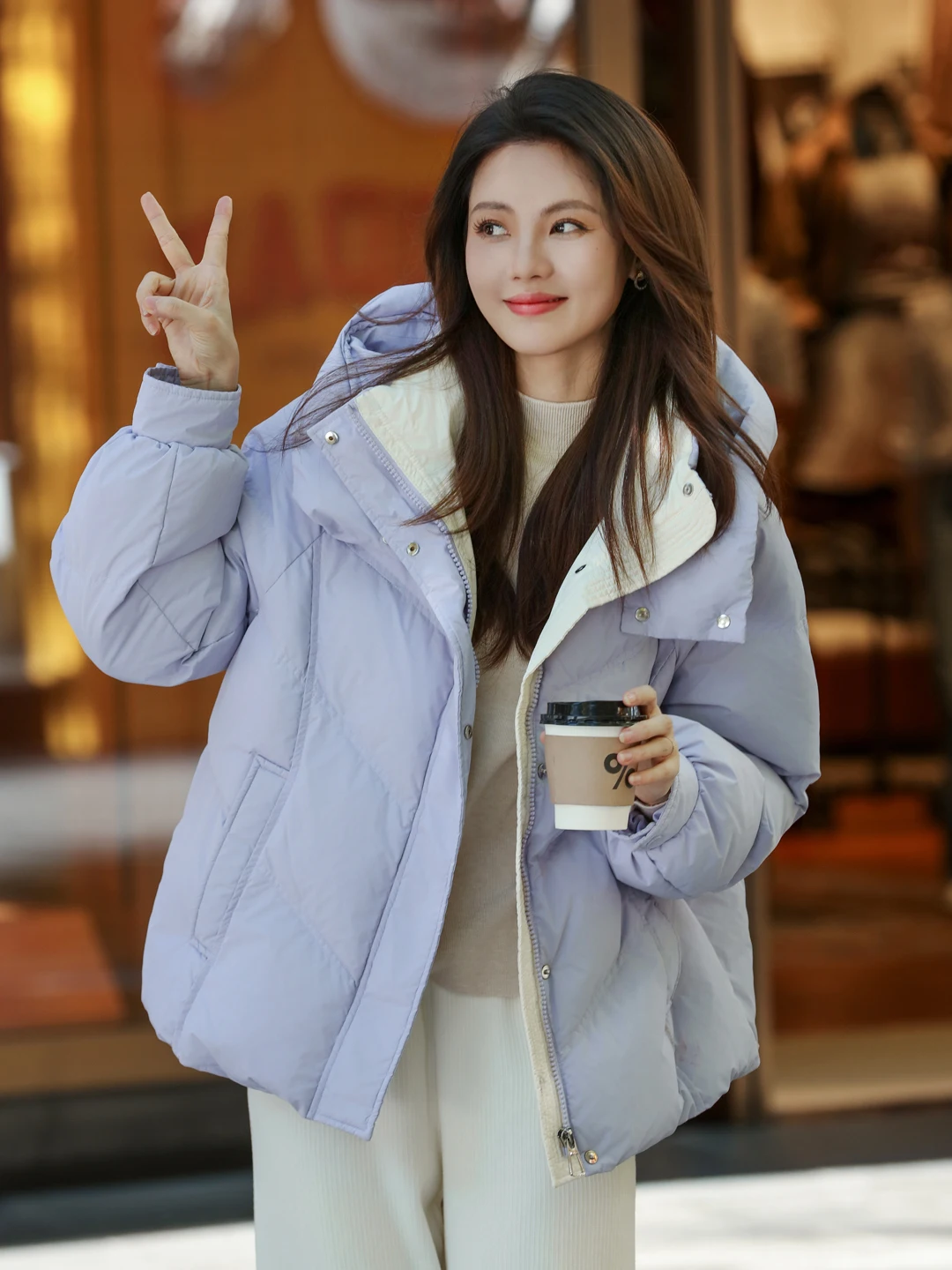 Piumino invernale blu Thiened Jaet da donna Sle coreano Sle Student Faion Cappotto di pane di piccole dimensioni Cerniera in fibra di poliestere