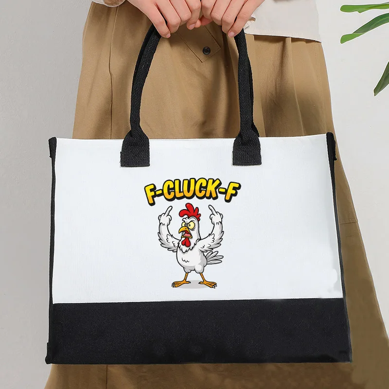 2026 جديد F-CAW-F الدجاج الكرتون نمط حقيبة يد كبيرة أبيض وأسود اللون منعت حمل حقيبة هدية حفلة هدايا السنة الجديدة صديقة #2