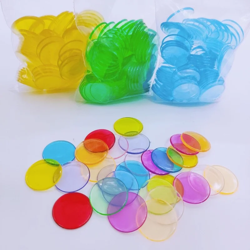 100Pcs/set Bingo Game Plastic Chips, Transparent Chips, Bingo Game Pieces, Accessories, Diameter 19mm,