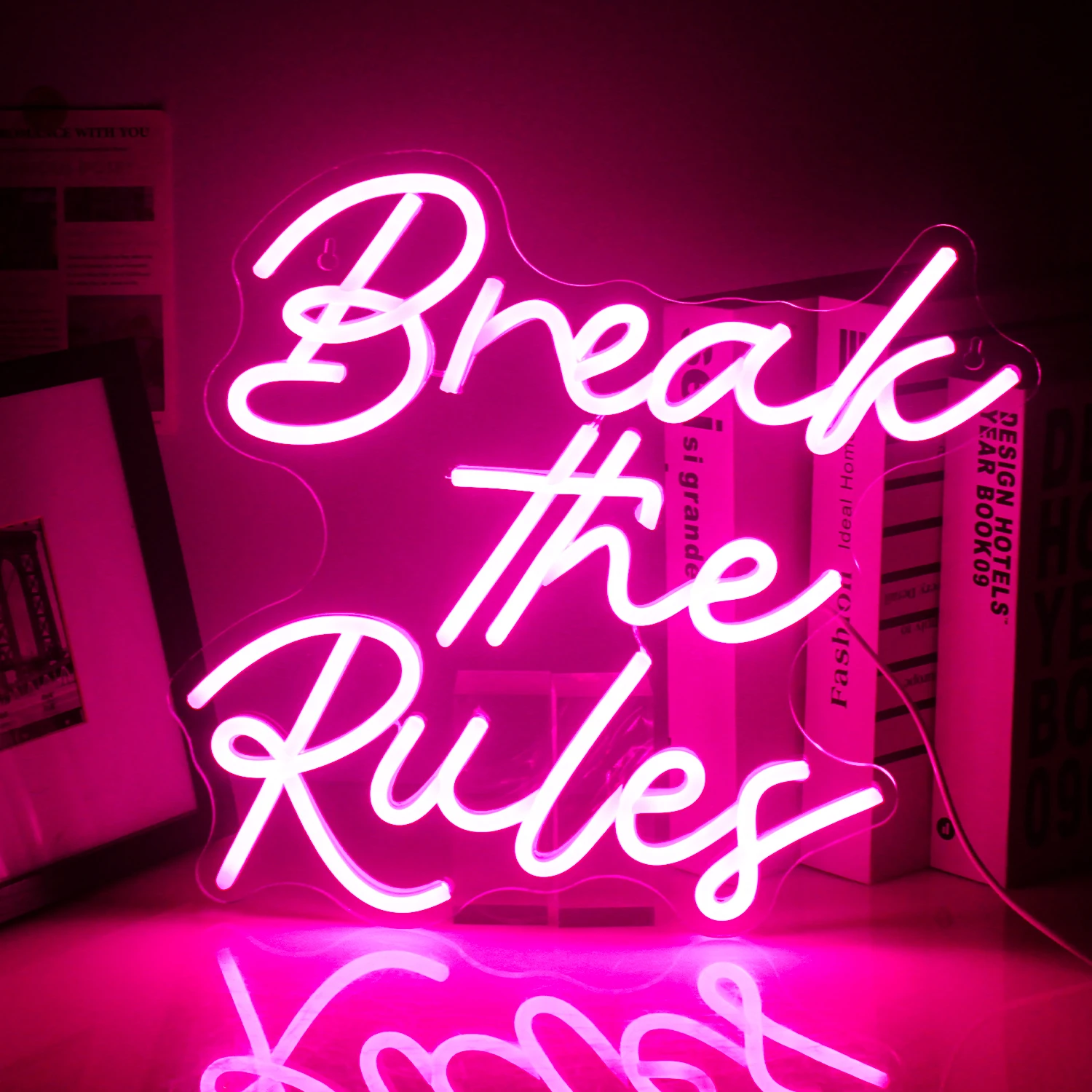 

Break The Rules Neon Sign for Teen Room Wall Decor Man Cave Home Bar Sign LED USB Neon Light for Party Decoration Aesthetic Room