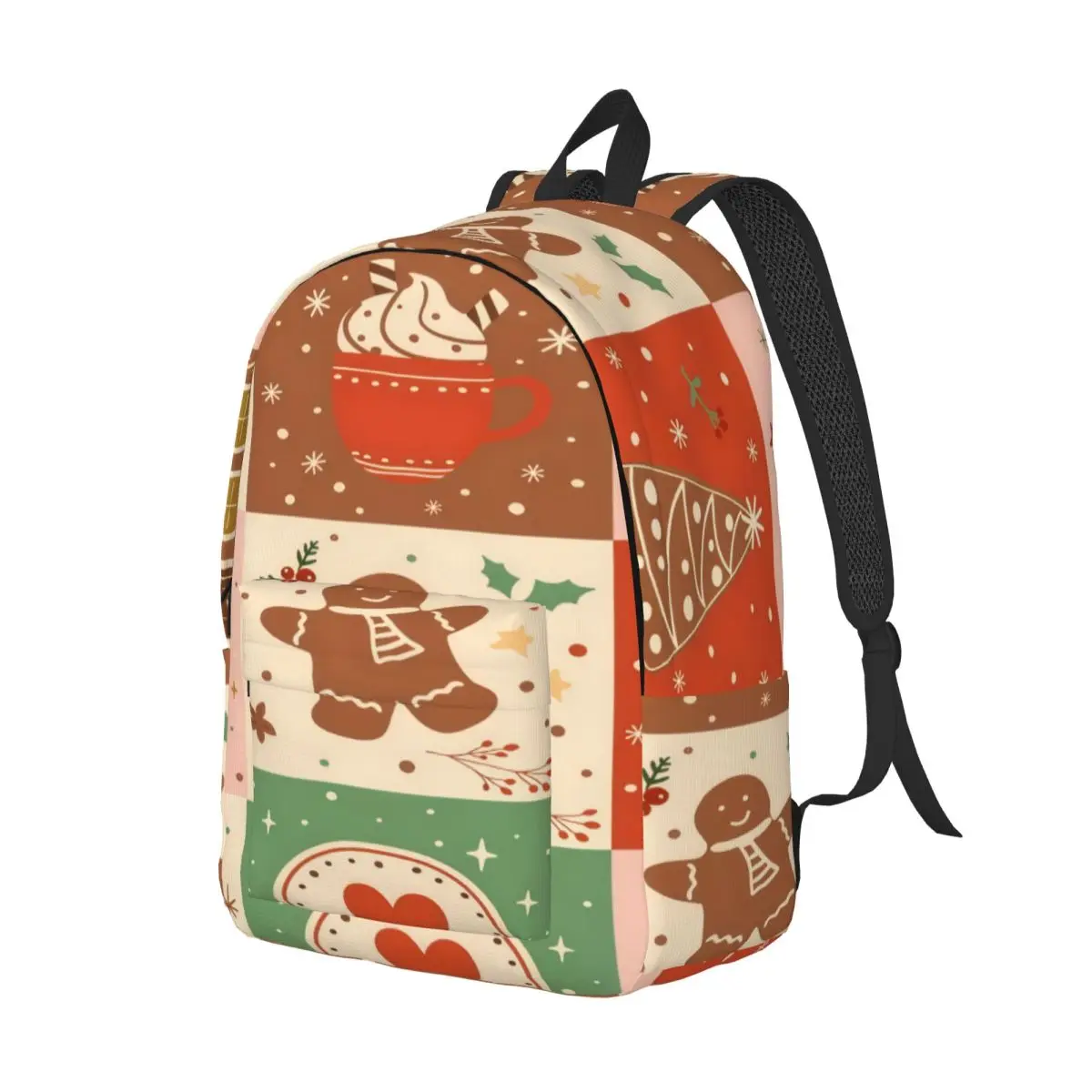 Kawaii School Backpack Grid Gingerbread House Mug Tiles Cute Christmas Orange Brown Pink Cream Sweet Bookbag for Girls Teens Men