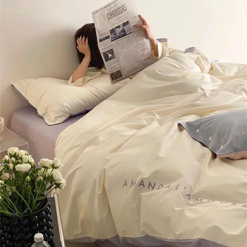 Luxury Nordic Egyptian Cotton Embroidery Bedding Set King Queen Double Twin Size with Sheet Duvet Cover Pillowcase