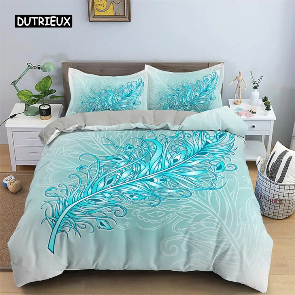 

Peacock Feather Duvet Cover Feather Theme Bedding Set Microfiber Floral Quilt Cover Twin King For Teen Boys Girls Bedroom Decor