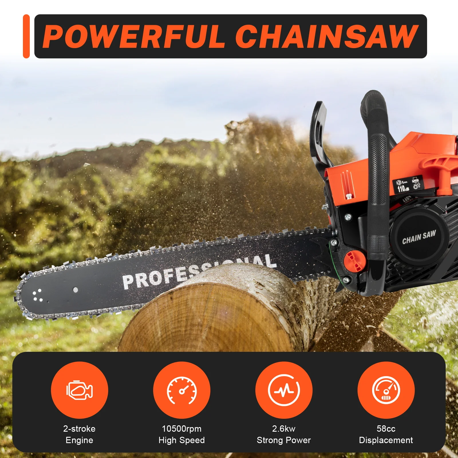 

LOYALHEARTDY 58CC 20" Gas Powered Chainsaw Handheld Cordless Petrol Chain Saw Wood Pruning Tree Stump Trimming Firewood Cutting