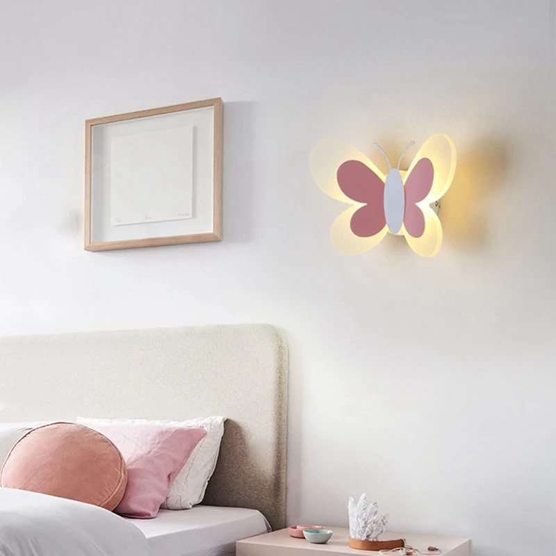 LED الوردي فراشة الجدار مصباح 14 واط 85-265 فولت الأطفال مصباح غرفة النوم الحديثة فراشة مصابيح الحائط B