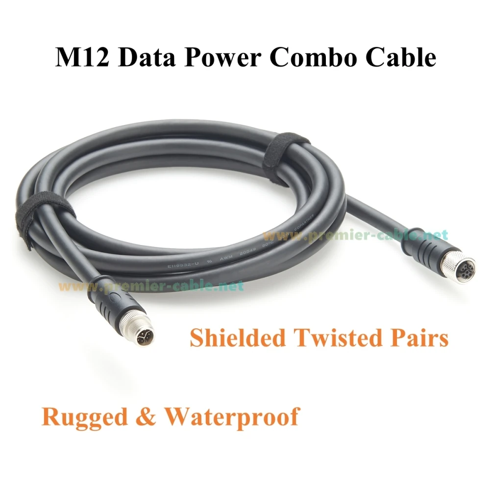 CAT5e Ethernet M12 Y Code 8 Pin Male to Female Extension Cable IP67 100 Mbps Micro-C Data & Power Cable for PROFINET, EtherCAT