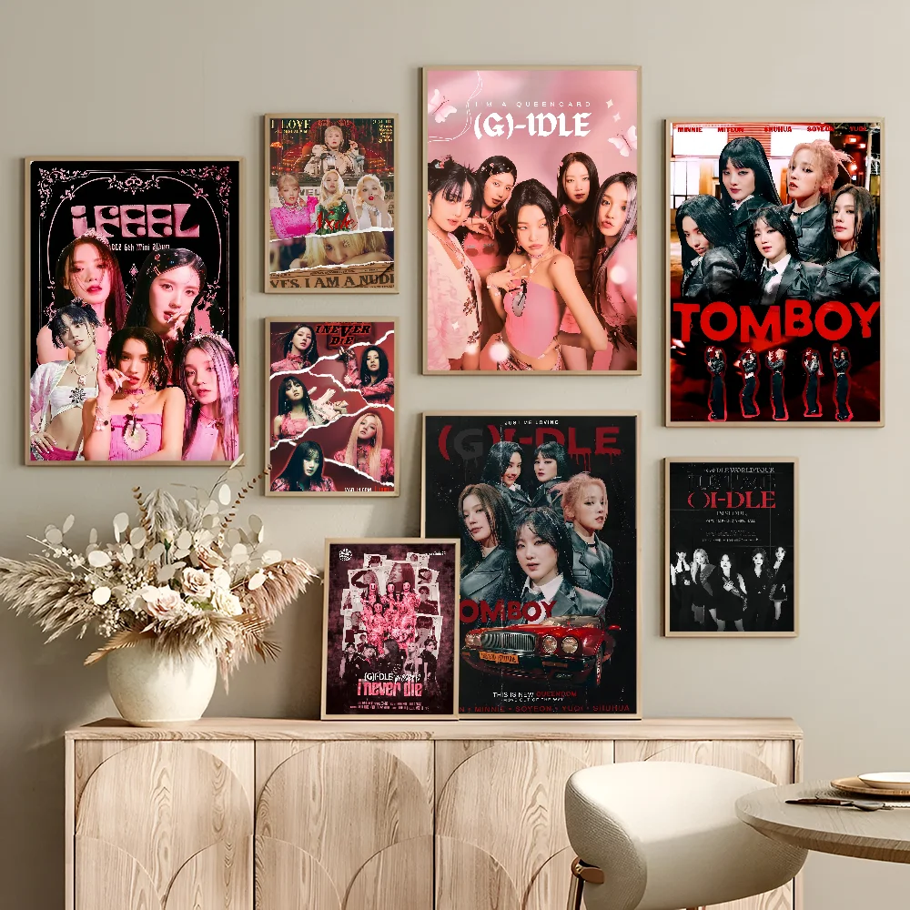 Kpop G-Gidle Good Quality Vintage Posters Sticky Retro Kraft Paper Sticker DIY Room Bar Cafe Kawaii Room Decor