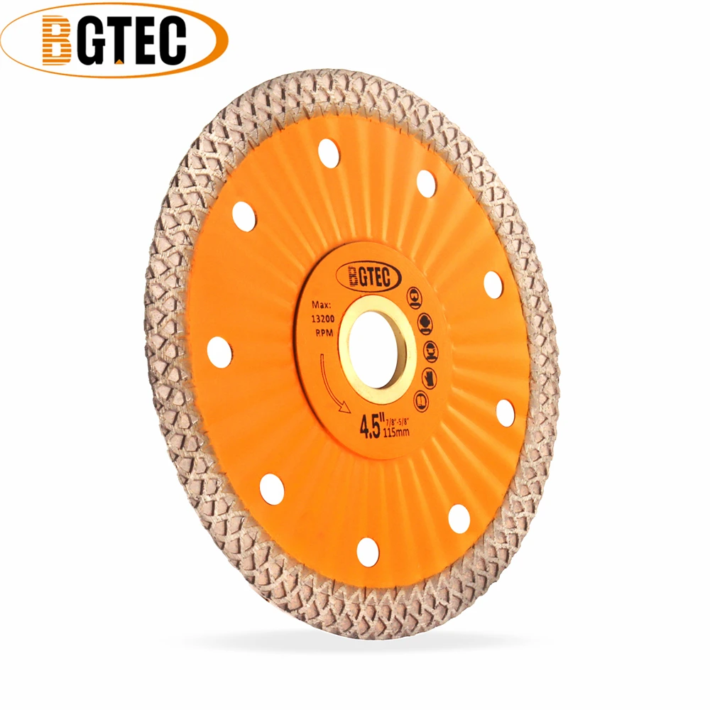 BGTEC 4.5"/Dia115mm Diamond Circular Saw Blade Cutting Disc Tile Stone Marble Granite Stone Superthin Mesh Turbo with Lug Cutter