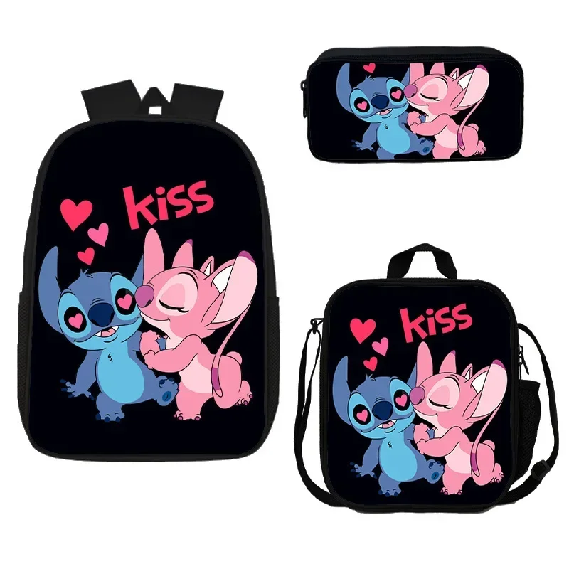 

3PC-SET MINISO Disney Backpack New Stitch Cartoon School Bag Anime Lunch Bag Pen Bag Printed Backpack outdoor Mochila