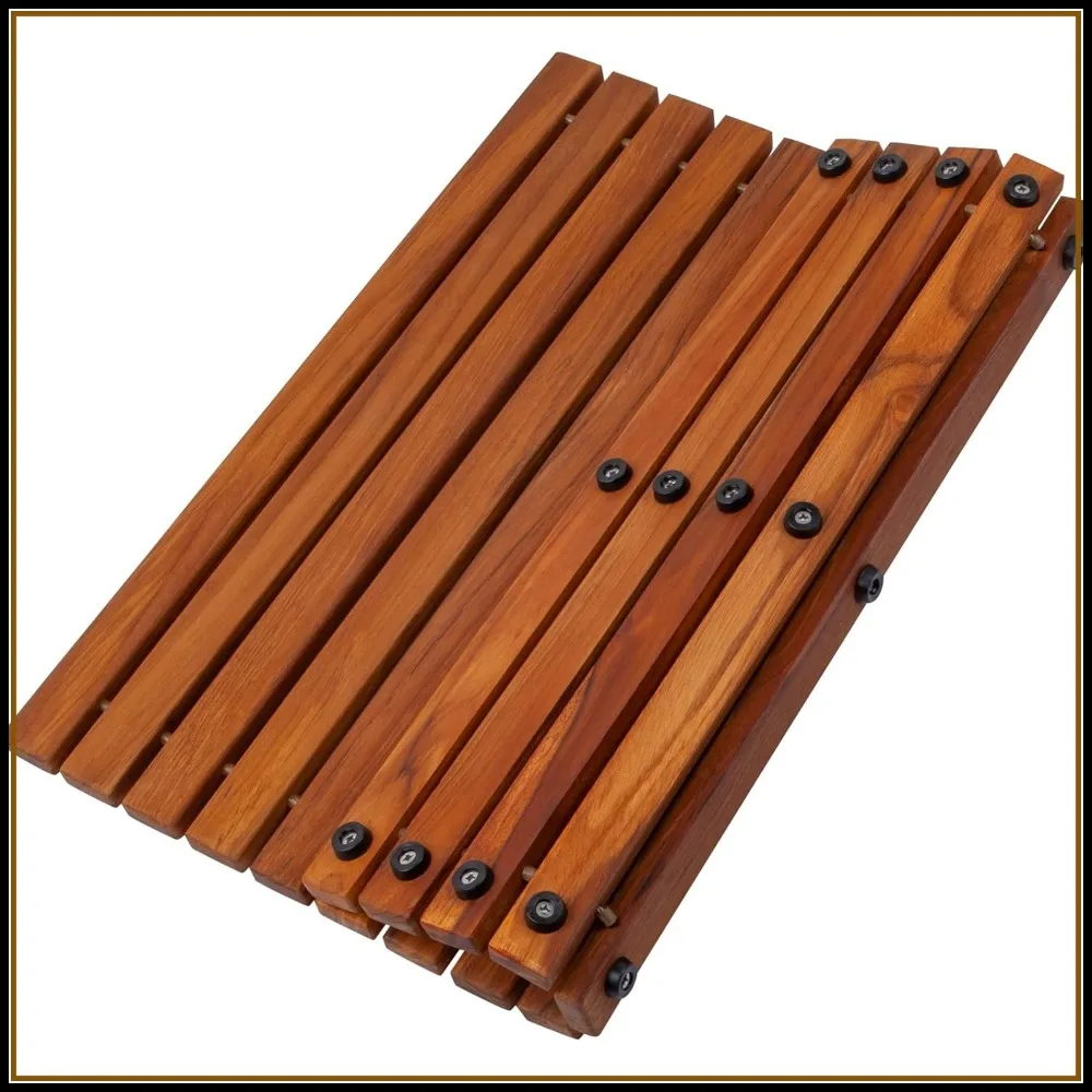 

Solid Teak Wood String Mat - Non-Slip, Water-Resistant for Sauna, Pool, Hot Tub - 19.6" x 19.6"