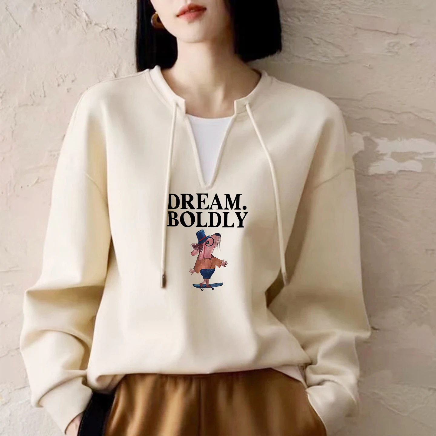 Faionable Pure Cotton Sweatirt Autumn Print Casual Versatile Women's Top Label Removed Button up Artistic Sle Long Sve