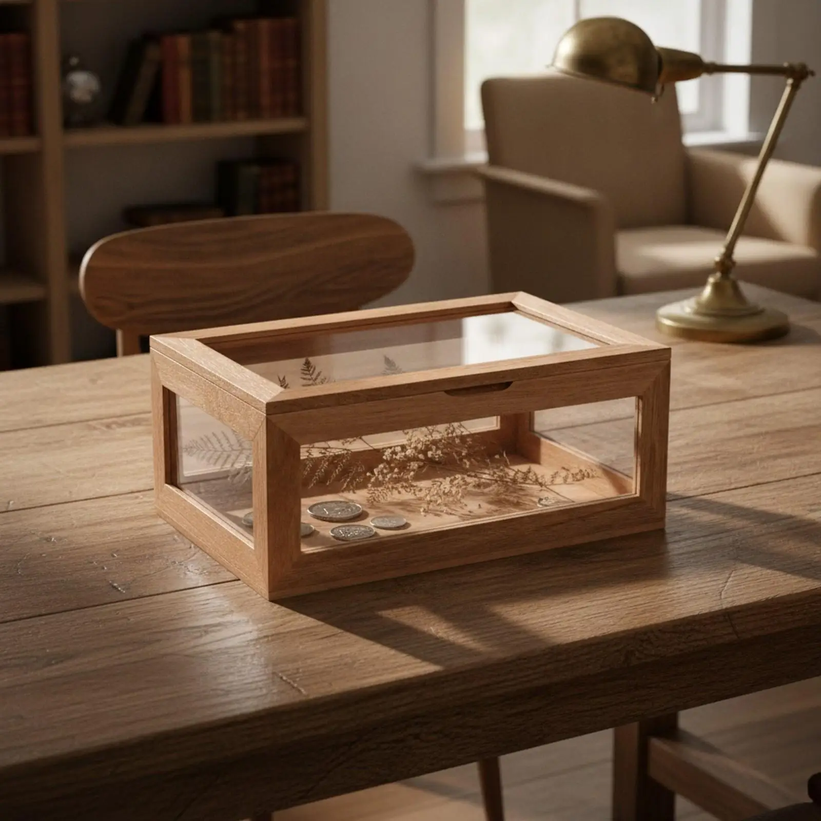 Glass Top Display Box Wooden Frame for Collectibles Miniature Figurines Clear Visibility Dust Protection