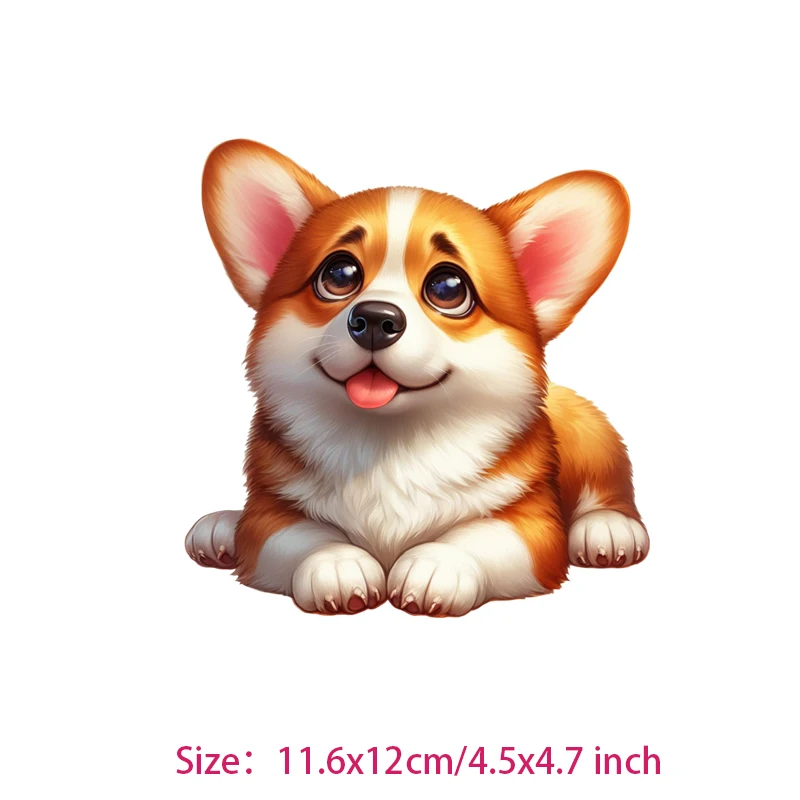 Corgi Corgi plays with bones alone Cartoon Animal Stickers Iron on Decals Stickers for Kids' Clothes DIY Appliques