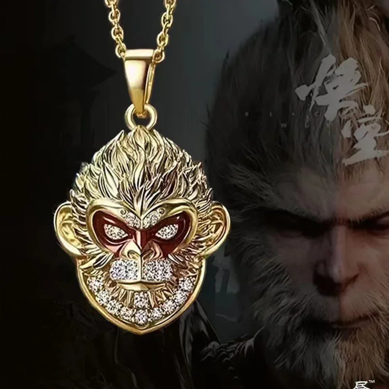 Black Mythology Wukong ManMonkey Animal Pendant Chain Chokers Necklace For Women Men Clavicle Jewelry Girl Boy Game Peripherals