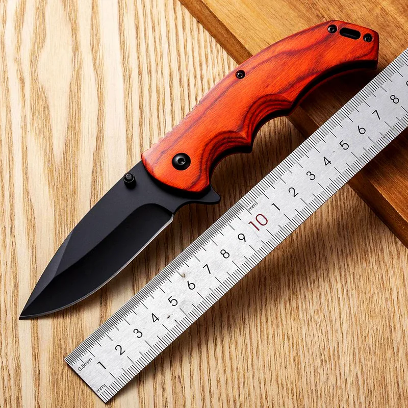

5cr13 Multifunctional Folding Knife with Solid Wood Handle 190mm High Hardness Folding Knife for Outdoor Household Tools