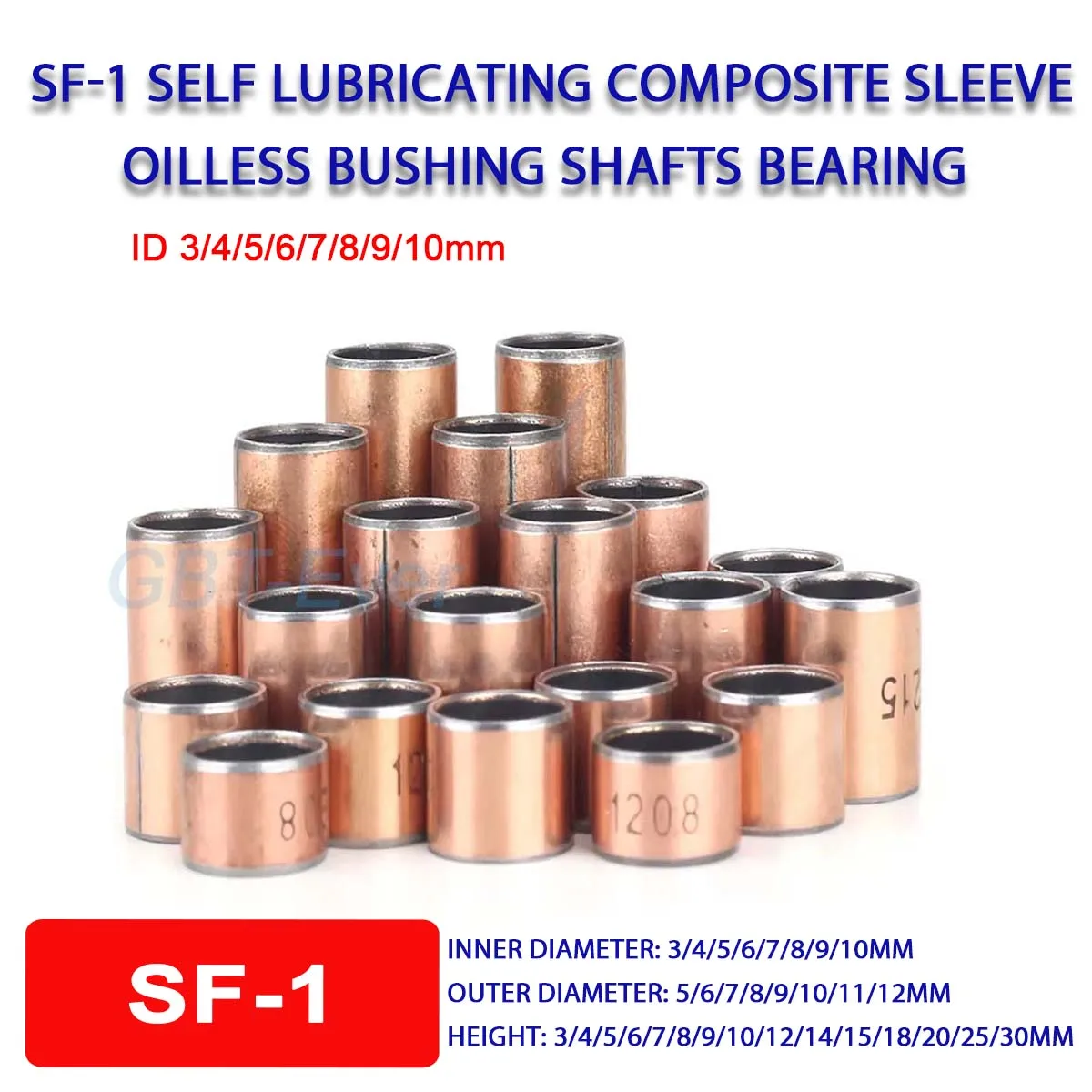 

2-100Pcs SF-1 Self Lubricating Composite Sleeve Bearing Oilless Bushing Shafts ID 3/4/5/6/7/8/9/10mm OD 5/6/7~12mm Height 3-30mm