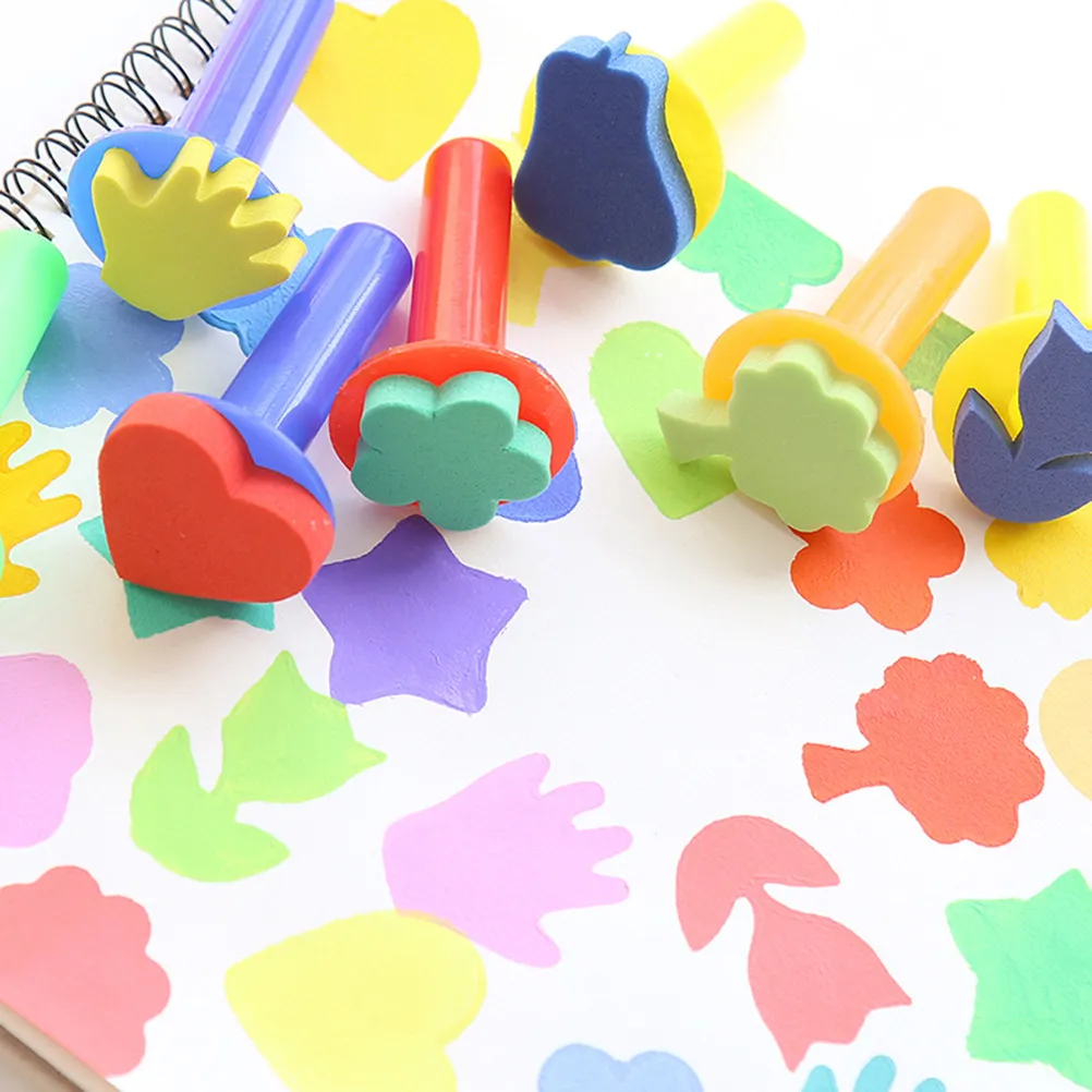 6Pcs Creative Painting Sponge Brush Set Colorful Kids Stamper Preschool Drawing Tools Ink Stamps Sponge Stamper