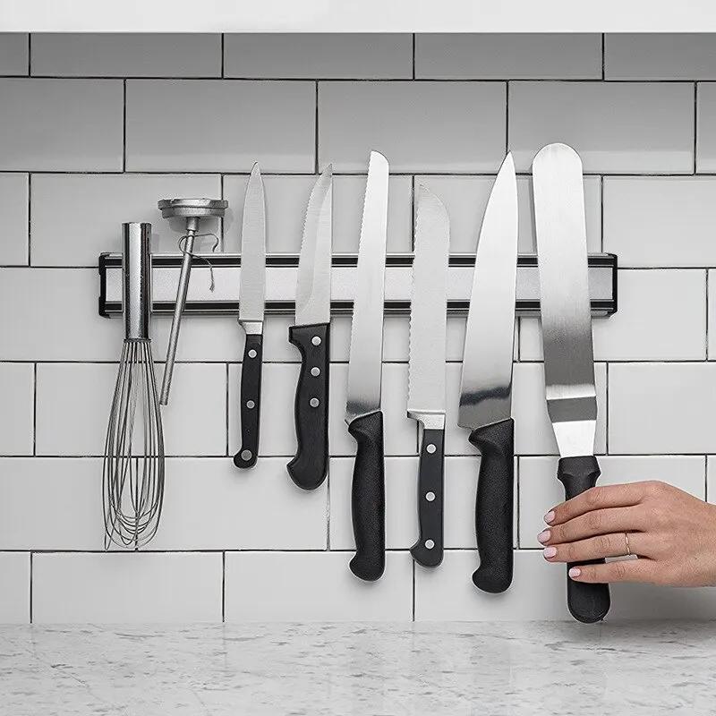 Wall-mounted aluminum alloy kitchen magnetic knife rack, strong magnetic knife holder, knife block, storage rack