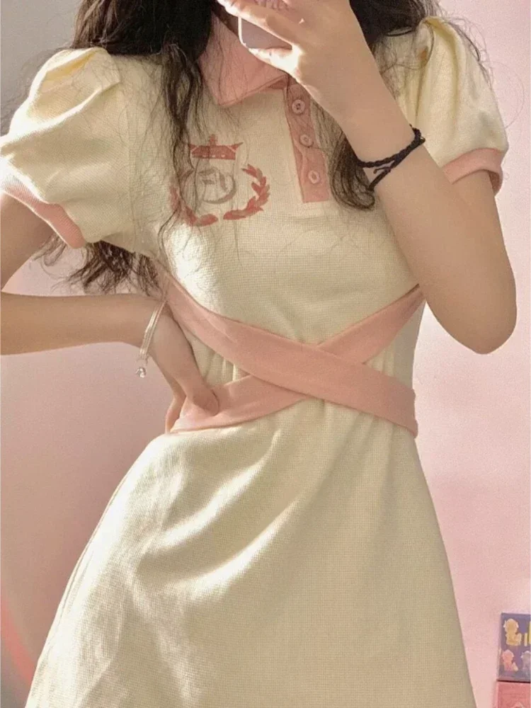 Casual Woman Dress Slim Waist Embroidery Bandage Robe Femme 2025 Vestidos De Mujer Preppy Atyle Fashion Bodycon Mini Dresses