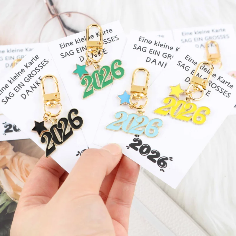 8-teiliges interessantes 2026-Serie Stern-Schlüsselanhänger-Set – Danke für den „Taschenkuschel“ / 2026-Karte – Aktive Geschenkideen zur Unterstützung – Ein Glücksbringer