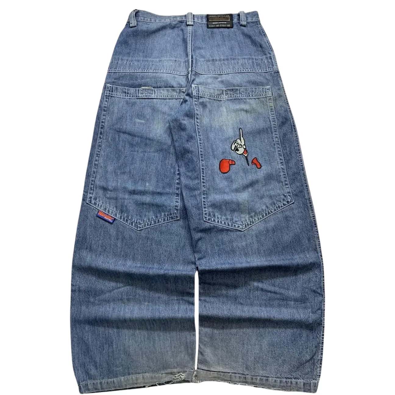 

Y2K fashion funny embroidered blue loose jeans men and women Harajuku hip-hop wide leg pants street wear kangaroo jeans