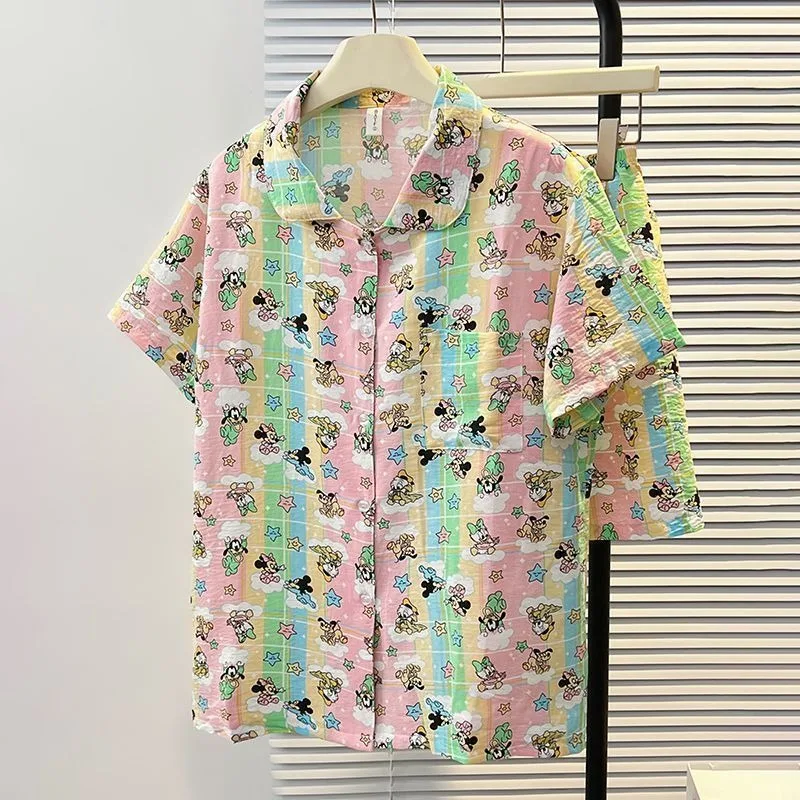 

Новый аниме Микки Маус мультфильм допамин летняя одежда для сна с воротником милая милая повседневная домашняя одежда шорты комплект с короткими рукавами