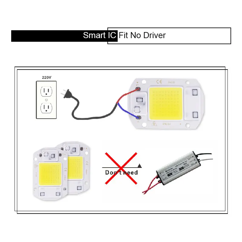 Chip LED de 110V, 220V, 10W, 20W, 30W, 50W, 60W, 70 COB, sin necesidad de controlador, cuentas de lámpara para foco de luz de inundación,