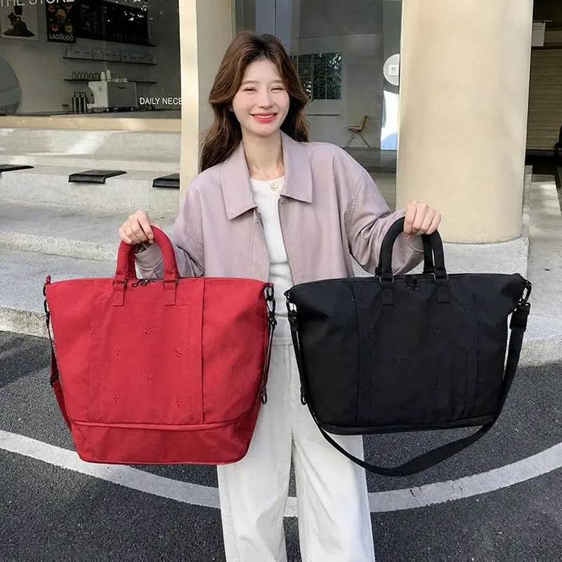Women Canvas Travel Duffle Bag with Butterfly Embroidery Large Capacity Weekender Overnight Bag with Rope Handle