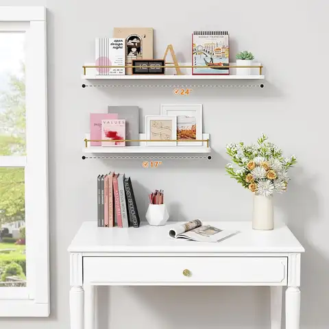 24Inch Gold Floating Shelves Set of 3, Modern Bathroom Wall Shelves Over Toilet Storage with Mounting Rail