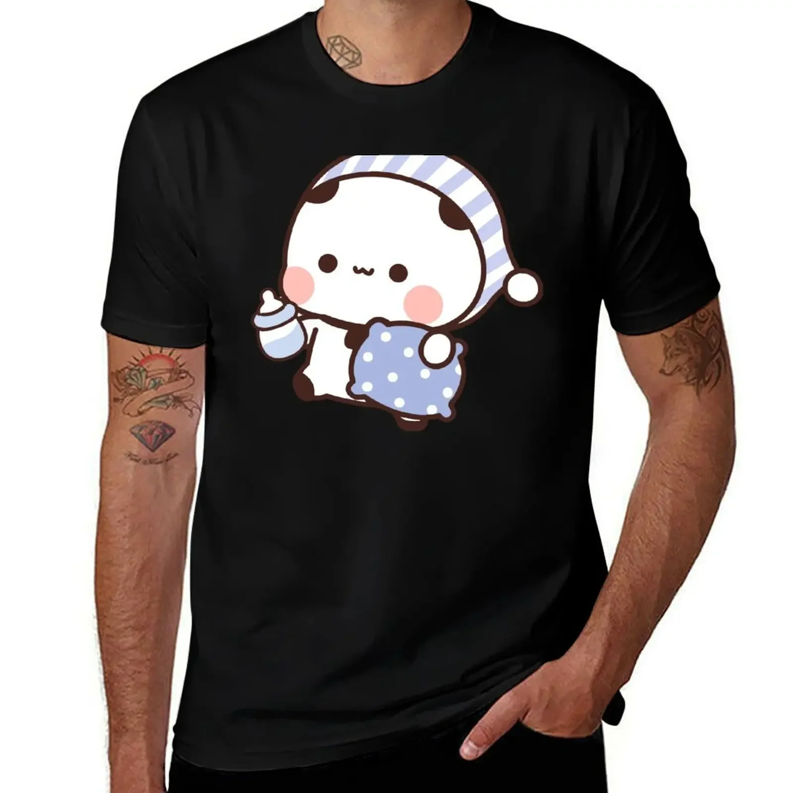 BuBu 판다 두두 곰과 잠들 것 같음 남성용 그래픽 티셔츠, 블루 아카이브, 크고 키가 큰 티셔츠