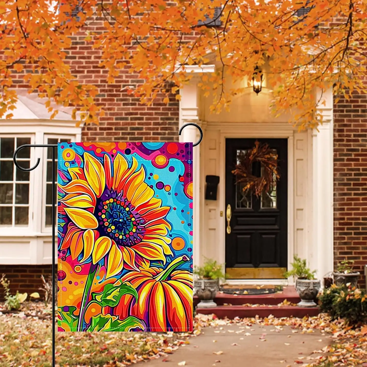 Artofy Fall Sunflower Pumpkin Small Decorative Garden Flag, Autumn Colorful Flower Oil Painting Yard Lawn Outside Decor, Tha UUN
