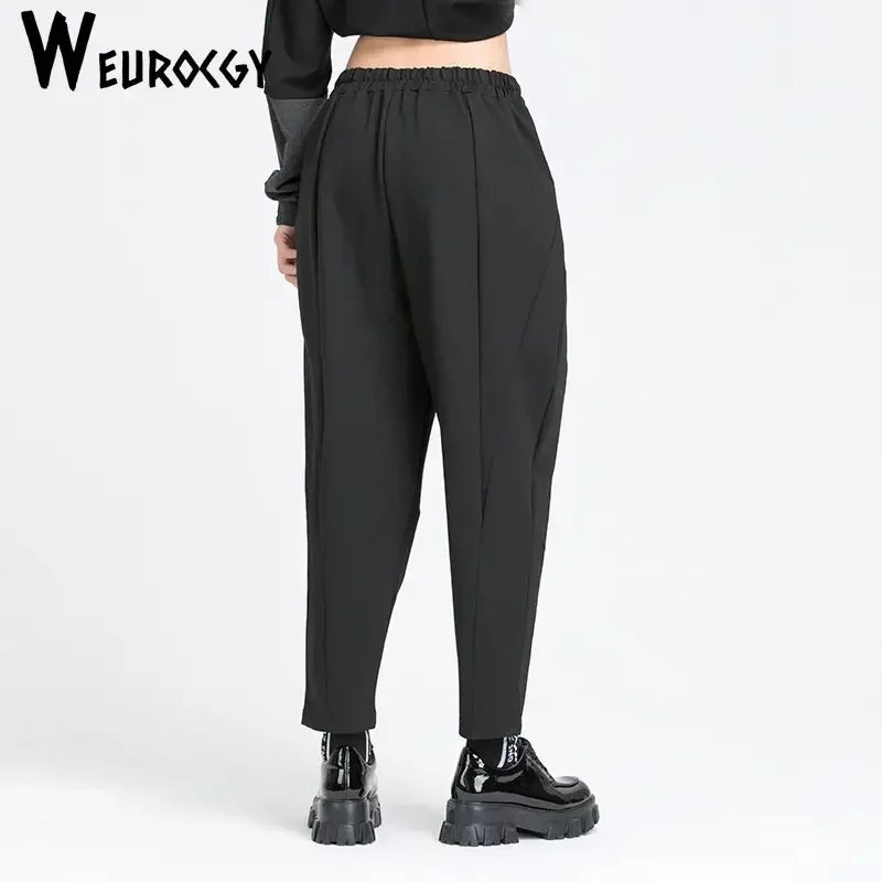 Imagem -03 - Calça Casual Plissada de Cintura Alta Feminina Moda Coreana Moda Streetwear Sólida Solta Elástica Harajuku Bolso Novo Primavera Outono 2023