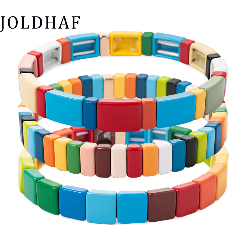 Colorful Beads Enamel Bangle For Women Bohemain Colorful Beads Elastic Bracelets Handmade Wholesale Jewelry Sets