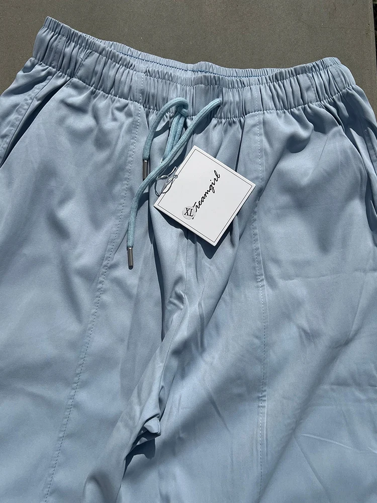 Blue Straight Pants For Women Elastic Wiast Jogger Quick-dry Sweatpants Baggy Embroidery Trousers Ladies Wide Leg Sport Pants