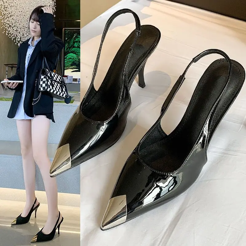 Pointed Toe Black Thin Heels Sandals for Woman Women\'s Shoes Stiletto Footwear Summer 2024 Original Wholesale The Best F Comfort