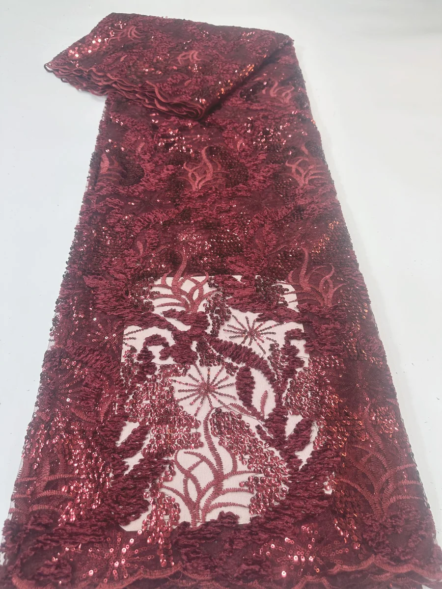 

Новейшая винно-бордовая африканская кружевная ткань с блестками, 2025 г., высокое качество, французская нигерийская кружевная ткань для женщин, вечернее платье LYX2508A