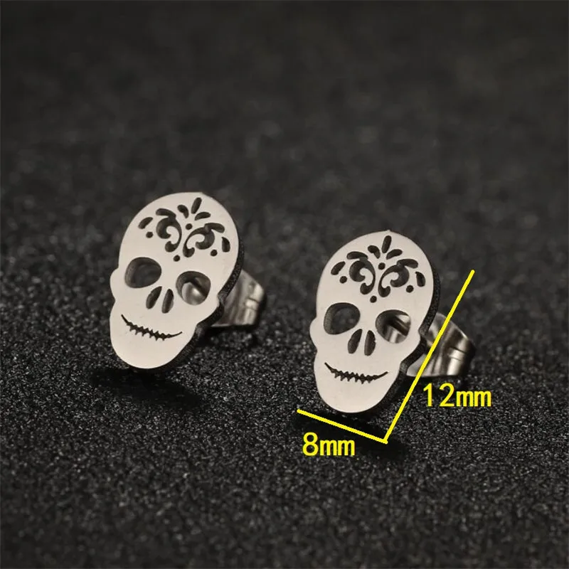 Punk Pirate Skull Earrings for Women HipHop Black Ghost Skeleton Bat Stainless Steel Stud Earring Girl Hallowmas Ear JewelryGift