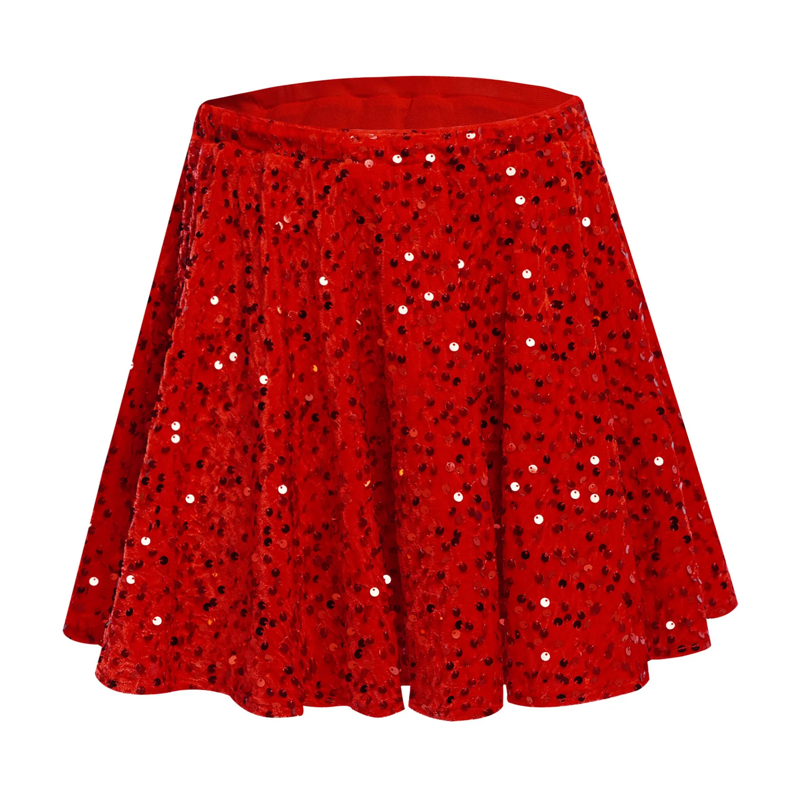 

Kids Girls Christmas Party Costume Sparkle Sequin Velvet Skirt with Elastic Waist for Holiday Celebration Activity Dress Up